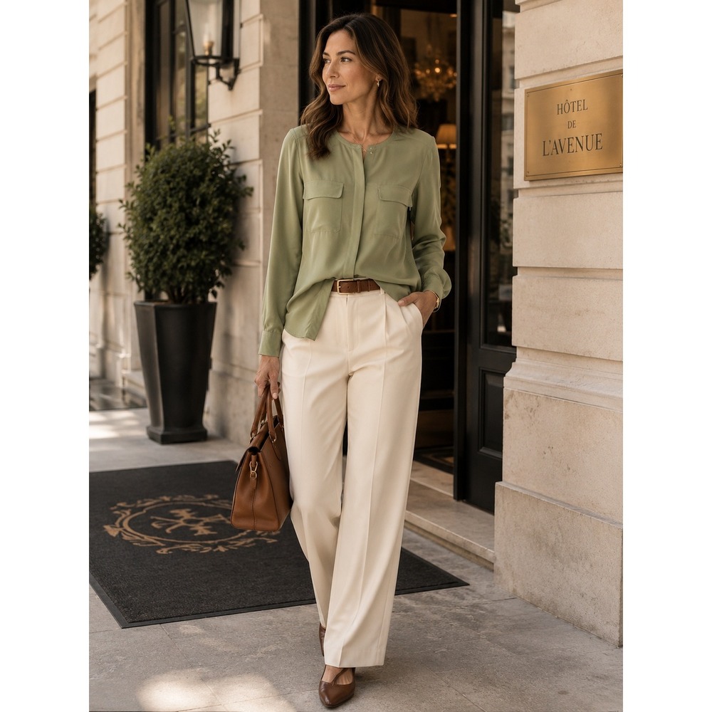 Equipment Femme 100% Silk Sage Quiet Luxury Capsule Wardrobe Blouse M Q23-E368